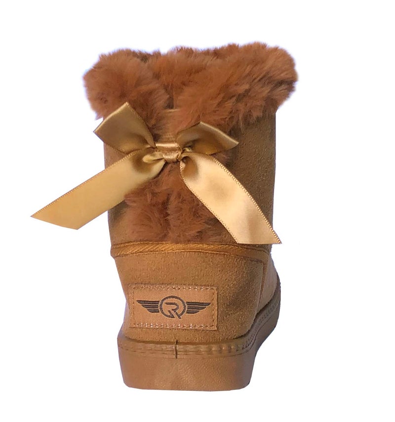 REDVOLUTION Kid Boots Toddler Girls Cute Butterfly Bow Snow Boot (375 camel, small kid 12) - Image 3